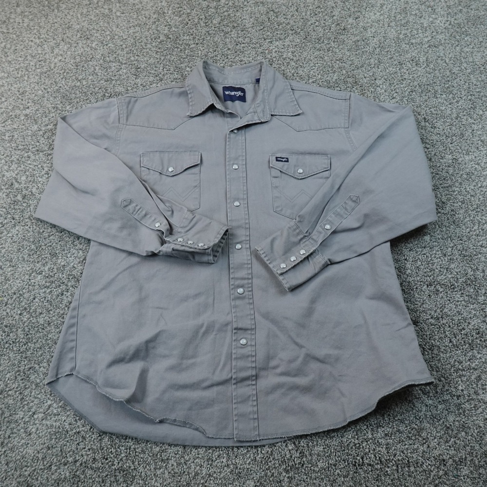 Wrangler Shirt Mens XL Gray Western Pearl Snap Long Sleeve Cowboy Rodeo Ranch
